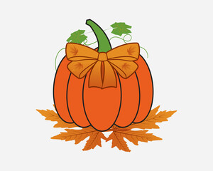 Pumpkin with bow design , Pumpkin t-shirt, t-shirt, vector, graphics, Mug, and other uses