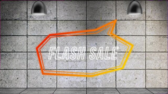 Animation of flash sale text in retro speech bubble over abstract background