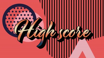Animation of high score text over colorful graphics and shapes - Powered by Adobe