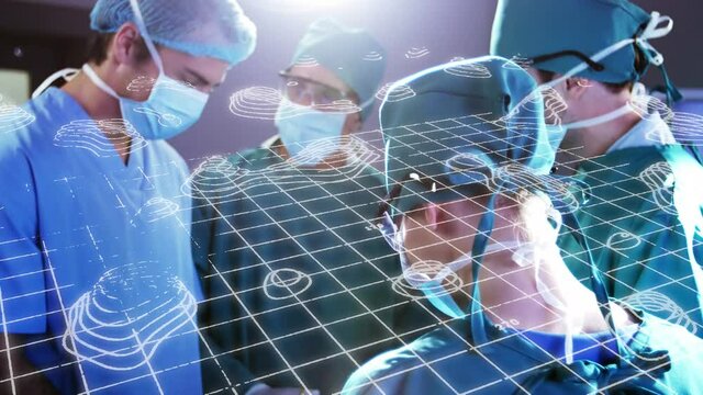 Animation of grid over surgeons in face masks