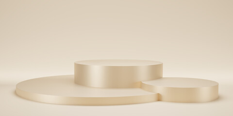 Abstract beige and gradient light background with studio  backdrops. 3D rendering gold Blank display or clean room for showing product. Minimalist mockup for podium display or showcase. 3D render.