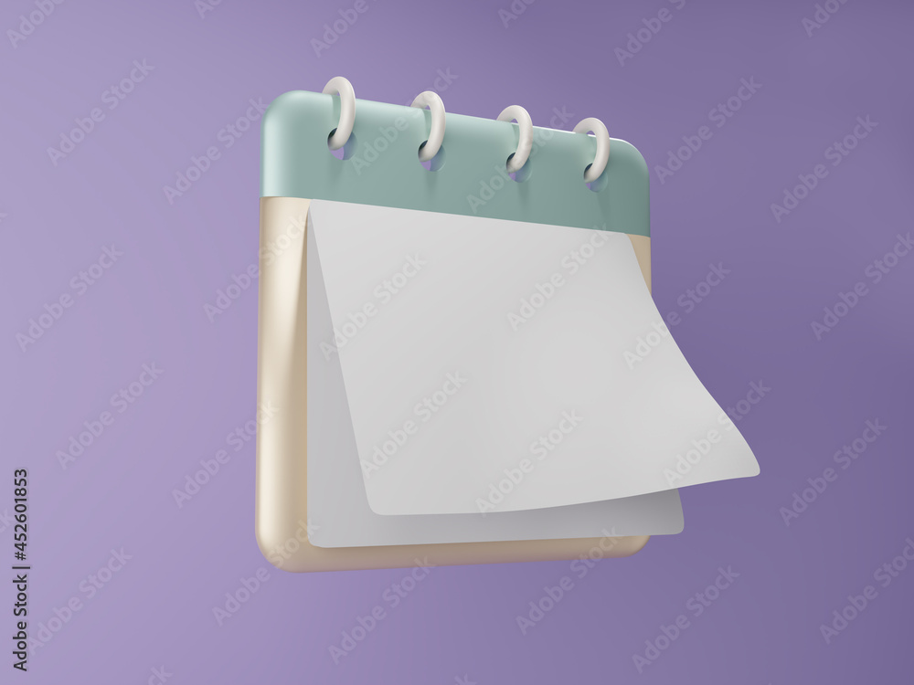 Poster 3d render minimal note icons isolate on purple background. blank paper calendar icons. calendar date