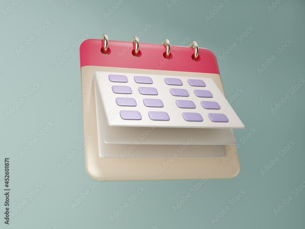 Poster 3d render minimal note icons isolate on green background. blank paper calendar icons. calendar date 