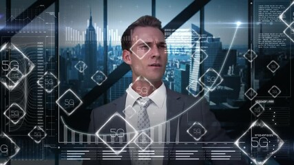 Animation of network of connections with 6g text over businessman - Powered by Adobe