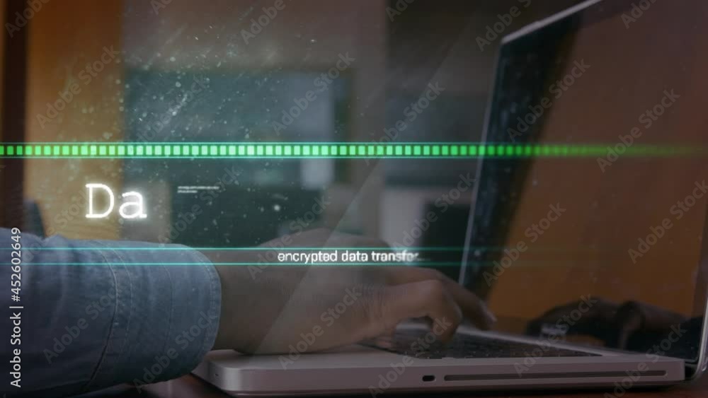 Poster animation of data processing over businessman in office