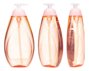 Set of plastic bottle with liquid soap isolated on white background.