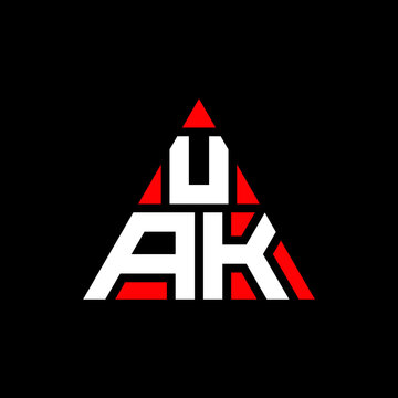 UAK triangle letter logo design with triangle shape. UAK triangle logo design monogram. UAK triangle vector logo template with red color. UAK triangular logo Simple, Elegant, and Luxurious Logo. UAK 