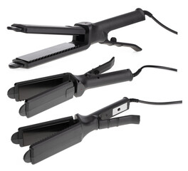 Collection of Electric Hair Straightener isolated on white background.