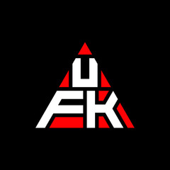 UFK triangle letter logo design with triangle shape. UFK triangle logo design monogram. UFK triangle vector logo template with red color. UFK triangular logo Simple, Elegant, and Luxurious Logo. UFK 