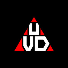 UVD triangle letter logo design with triangle shape. UVD triangle logo design monogram. UVD triangle vector logo template with red color. UVD triangular logo Simple, Elegant, and Luxurious Logo. UVD 