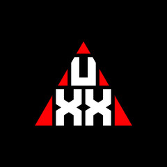 UXX triangle letter logo design with triangle shape. UXX triangle logo design monogram. UXX triangle vector logo template with red color. UXX triangular logo Simple, Elegant, and Luxurious Logo. UXX 