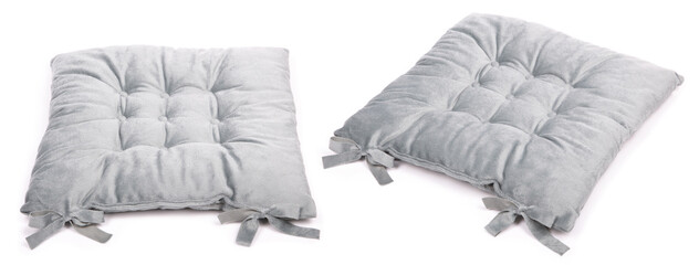 Grey chair cushion isolated on white background.