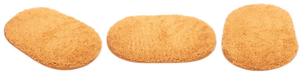 Collection of Modern round brown rug isolated on white background.