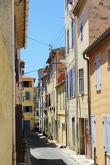 Fototapeta na wymiar A beautiful view of the seaside town in Europe with its European architecture in La Ciotat, a city in French Riviera, the Mediterranean region of France and tropical holiday destination.