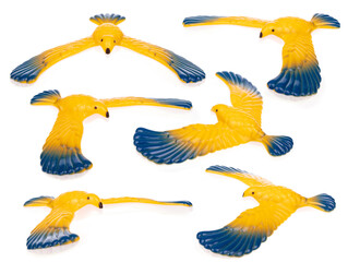 Collection of Toy gravity balance Bird eagle isolated on white background.