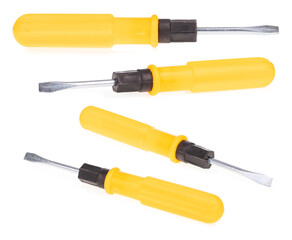 Set of Flat-Head Screwdriver isolated on white background.