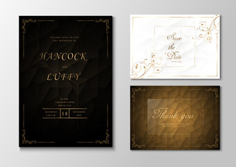 Luxury wedding invitation card template black, white and gold background elegant with geometric design