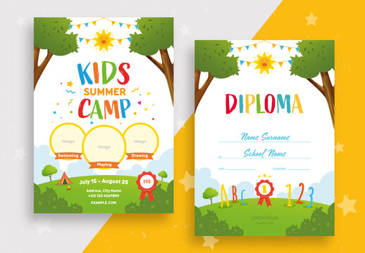 Kids Summer Camp and Diploma Poster Layout