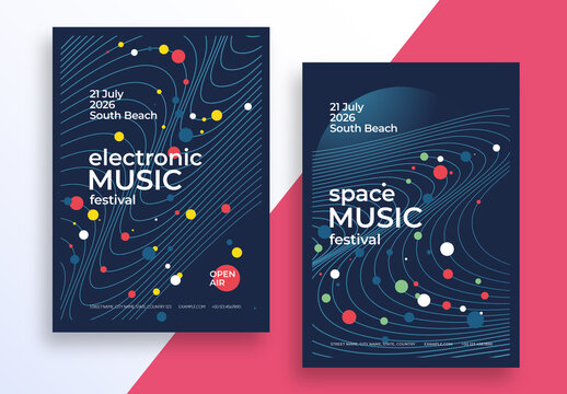 Electronic Music Poster Layout with Wavy Lines