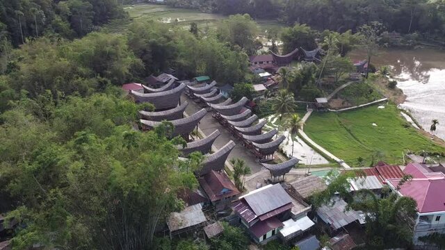 North Toraja, South Sulawesi, Indonesia - Aerial Drone View of Kete Kesu - Oldest Traditional Ancient Village Tongkonan