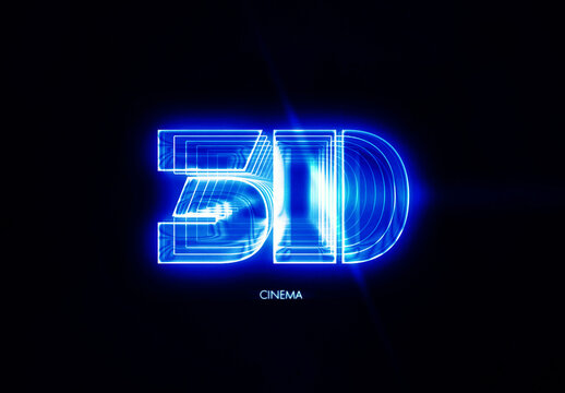 3D Cinema Glowing Neon Text Effect