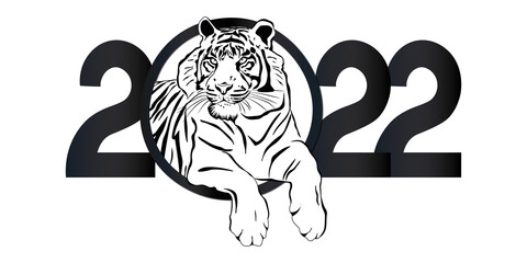Happy Chinese New Year of the Tiger 2022. Zodiac sign for greeting card, flyer, invitation, poster, brochure, banner, calendar, social media, screensaver. New Year, Year of the Tiger.