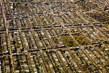 Scenic landscape with aerial view of agricultural fields in springtime, Quebec, Canada