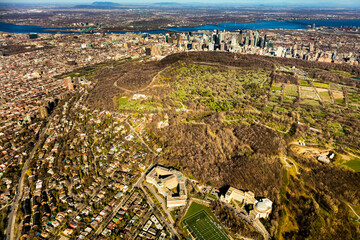 Aerial view of downtown Montreal in spring, Montreal, Quebec, Canada