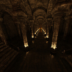 3d-illustration of an underground cistern with water