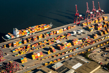 Aerial top view of business logistic import and export freight transportation by container ship in...