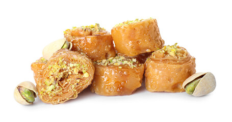 Delicious baklava on white background
