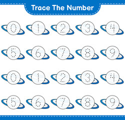 Trace the number. Tracing number with Summer Hat. Educational children game, printable worksheet, vector illustration
