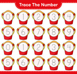Trace the number. Tracing number with Sand Bucket. Educational children game, printable worksheet, vector illustration