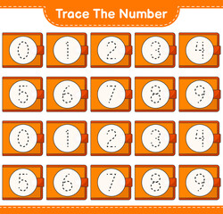 Fototapeta na wymiar Trace the number. Tracing number with Wallet. Educational children game, printable worksheet, vector illustration