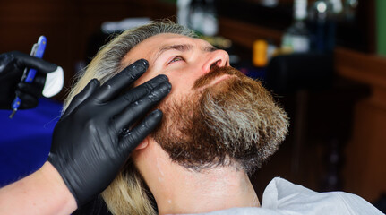 Barbershop procedures. Professional beard care. Barber-shop. Salon for men. Hairdresser.