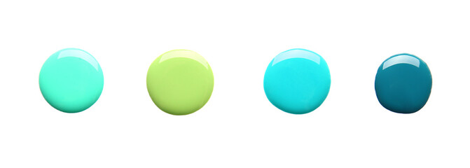 Drops of nail polishes on white background