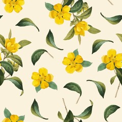 Simple floral vintage pattern. Pale yellow background. Yellow flowers. Vector texture. Trend print for textiles.