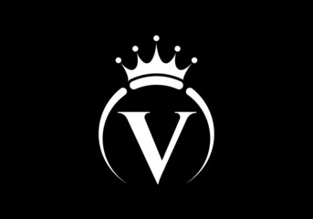 Initial V monogram alphabet with a crown. Royal, King, queen luxury symbol. Font emblem. Modern luxury brand element sign. Vector illustration.
