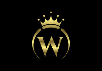 Initial W monogram alphabet with a crown. Royal, King, queen luxury symbol. Font emblem. Modern luxury brand element sign. Vector illustration.
