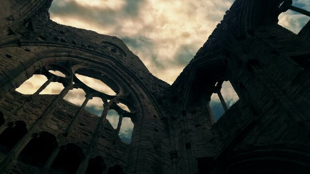 Morning Sunrise Sky Above Old Church Ruins