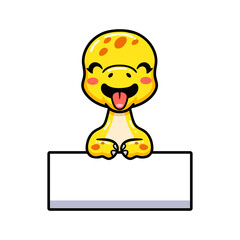 Cute little stegosaurus dinosaur cartoon with blank sign