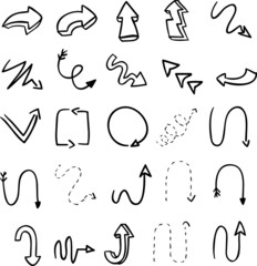 Hand drawn arrows set vector. Arrow doodle. Pointer direction.