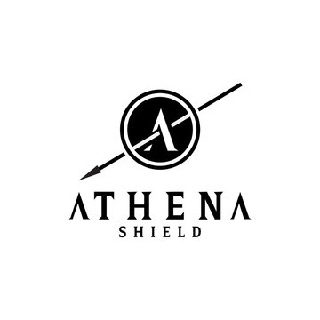 Premium Silhouette of Athena the goddess with shield and spear, the beauty Greek Roman Goddess Logo template vector illustration