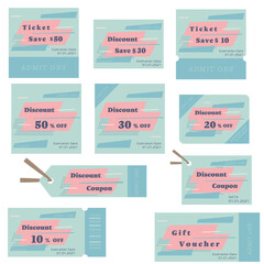 ベクターで作られたクーポンやチケットのテンプレート素材