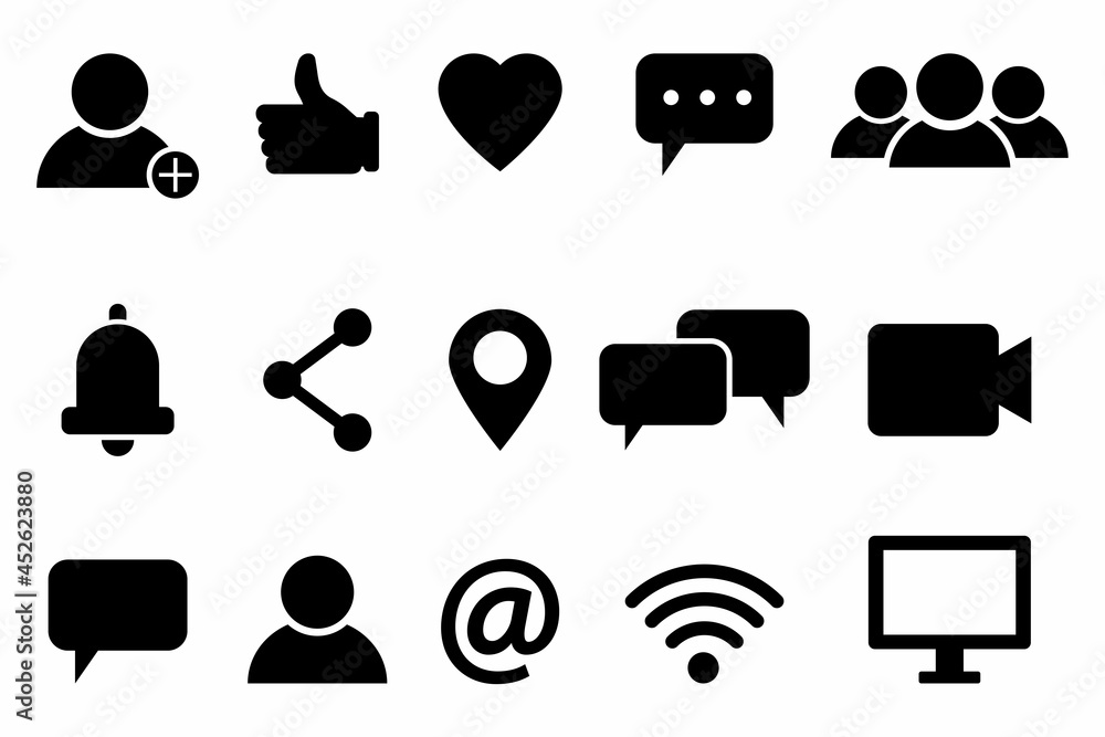 Poster message icon. social conversation set. telephone symbol. speaker icon set. information icon. vector 