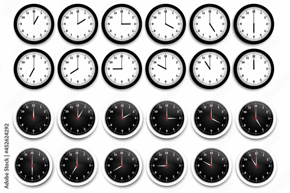 Poster clock icon set. watch, time icon vector. realistic wall clock set. time icon set. vector illustratio