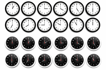 Clock icon set. Watch, time icon vector. Realistic wall clock set. Time icon set. Vector illustration. Stock image. 