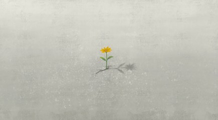 Lonely flower, hope freedom alone and loneliness concept, 3d illustration, graphic design, minimal