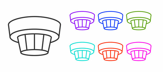 Black line Smoke alarm system icon isolated on white background. Smoke detector. Set icons colorful. Vector