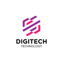 Creative Abstract Hexagon Tech logo. Digital data box logo Vector Stock. Digital technology template Design. digitech consept